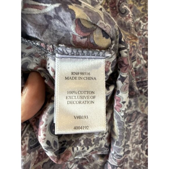 Coldwater Creek Paisley Floral Shirt Cotton Purple Yellow Long Sleeve Womens L - Picture 6 of 7